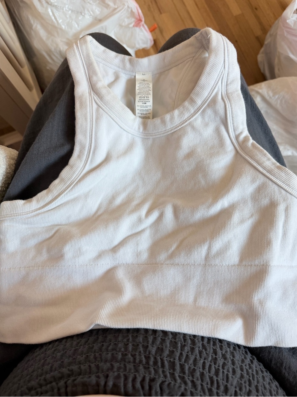 Alo White Ribbed Tank Top
